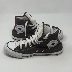 Converse All Star Shoes Womens 7.5 Brown Pink Hearts Canvas High Top Sneakers - Picture 1 of 18