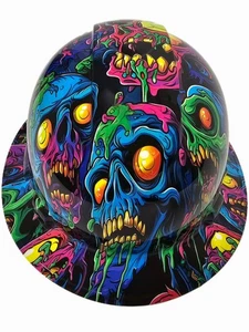 full brim hard hat custom hydro dipped IN NEON PSYCHO ZOMBIES WILD COLORS - Picture 1 of 7