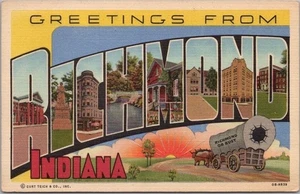 RICHMOND, Indiana Large Letter Postcard Covered Wagon / Curteich Linen - 1940 - Picture 1 of 2