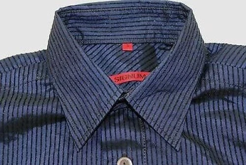SIGNUM Camicia Casual Blu Nera Strisce Lucida Manica Lunga S TOP #C5732 - Immagine 1 di 1