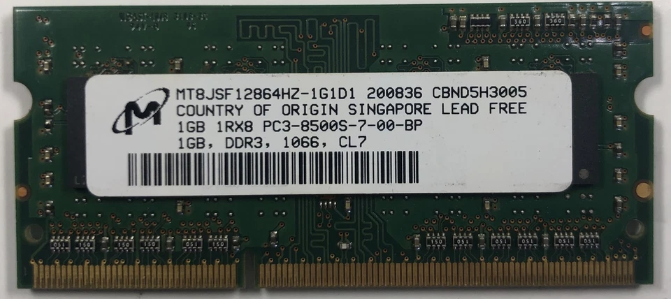 Micron MT8JSF12864HZ-1G1D1 1GB DDR3 Laptop RAM Memory - Image 1 of 1