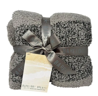 Barefoot Dreams Warm Gray/Carbon Throw Blanket 45x60 Heathered Stripe NEW - Image 1 of 4