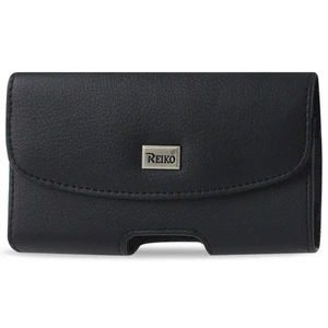 Reiko Full Leather Black Large Belt Clip Cell Phone Pouch fits Thick Case - Picture 1 of 4