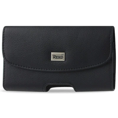 Reiko Full Leather Black Large Belt Clip Cell Phone Pouch fits Thick Case  - Image 1 of 4