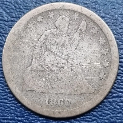 1860 Seated Liberty Quarter 25c Circulated Details #71922 - Image 1 of 2