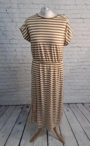 H & M L.O.G.G. Casual Dress Sz M Modal Stretch Business Casual Striped Beige - Picture 1 of 14