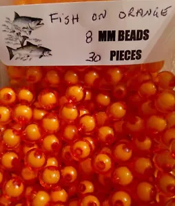 Fly Fishing Premium Trout/Salmon /Steelhead Beads 8mm 30Ct "Fish On" Orange - Picture 1 of 6