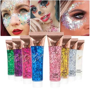 Face Glitters Body Gel Sequins Liquid Eyeshadow Chunky Glitter For Face Hair - Picture 1 of 47
