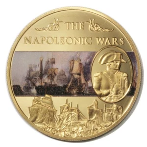 St. Helena Napoleonic Wars Battle of Trafalgar 25 Pence 2013 Gold-plated Colored - Picture 1 of 2