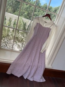 NWT LAVENDER SEQUIN KNIT RUFFLE COLLAR LONG SLEEVES FAIRY MIDI DRESS SIZE S/ M - Picture 1 of 10