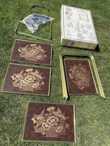 New Old Stock Folding TV Trays, Serving Tables, Brown Gold, MCM, Retro Vintage R Cover