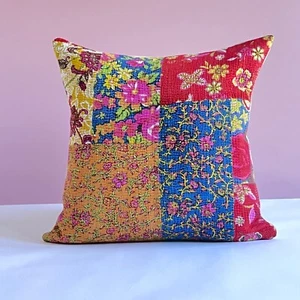 Handmade Kantha Pillow cover 20x20 Inches Design A - Picture 1 of 15