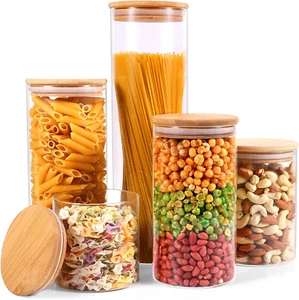 Glass Storage Jars with Bamboo Airtight Lids, Set of 5 Glass Canisters Sets for - Picture 1 of 7