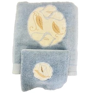 2 Vintage Lady Pepperell Towels Blue Applique Small Bath & Washcloth Cotton MCM - Picture 1 of 6