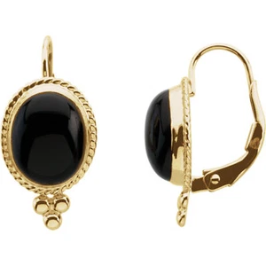 Pendientes traseros de palanca de ónix cabujón en oro amarillo 14K - Imagen 1 de 1