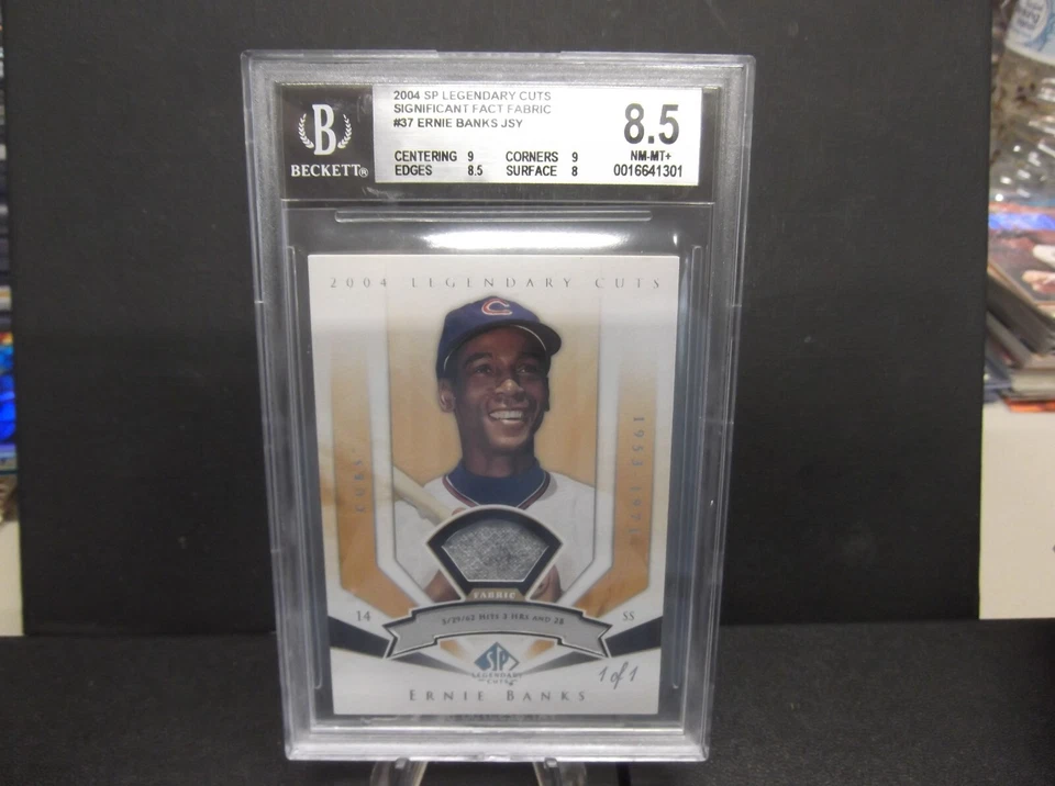 1/1 ONE OF ONE ERNIE BANKS 2004 SP LEGENDARY CUTS GAME-USED JERSEY RELIC BGS 8.5 - Image 1 of 1