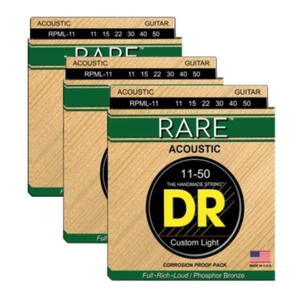 3 SETS DR Acoustic Guitar Strings 11-50 CUSTOM LIGHT Phosphor Bronze RPML-11 - Picture 1 of 9