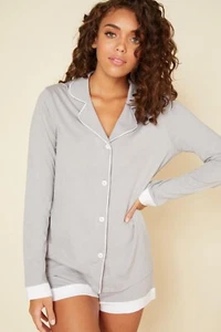 CLEARANCE - Cosabella Bella LS Top and Boxer Pajama Set in Dove Gray - M - Picture 1 of 2