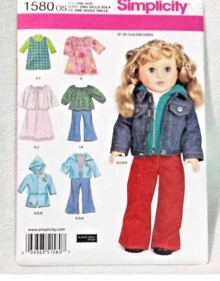 Simplicity Sewing Craft Pattern 1580 Uncut 18" Doll Clothes Wardrobe 2013 - Image 1 of 3
