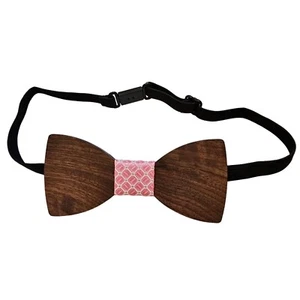 Handcrafted Wooden Bow Tie With Adjustable Strap - Pink Geometric Centerpiece - Picture 1 of 10