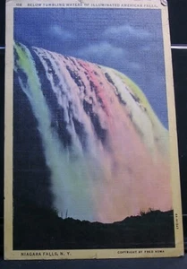 Below tumbling waters of illuminated American Falls - posted 1947 - Picture 1 of 2