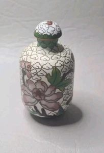 Antique Japanese Cloisonne Snuff Bottle White Floral Enamel Signed - Picture 1 of 5