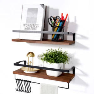 2PCS Floating Shelves Wall Mounted Shelves set Removable Towel Holder bathroom - Picture 1 of 16