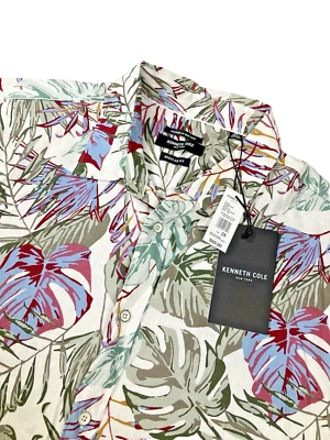 New Kenneth COLE Techni-Cole Short Sleeve Linen Camp Multicolor Shirt Men's 2X - Image 1 of 4