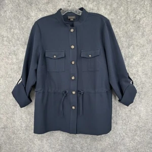 J Jill Wearever Top Damen Small Navy Shirt Jacke leichte Rollriegelärmel - Bild 1 von 11