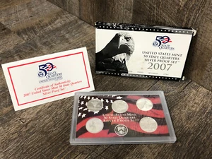 2007 US Mint 50 State Quarters Silver Proof 5 Coin Set w COA OGP Great Shape! - Picture 1 of 17