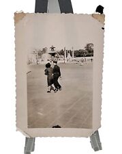 WW2 Era Photo U.S. GI Walking With Female WAAC In City Fountain