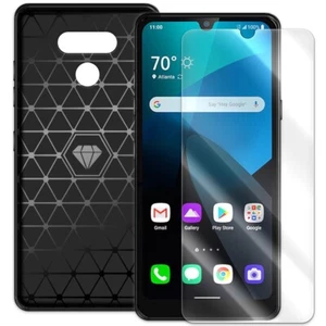 Screen Protector+ Shock Absorbing Carbon Fiber TPU Case f LG Harmony 4 LM-K400AM - Picture 1 of 1