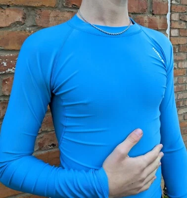Compression Base Layer Top Thermal Long Sleeve Sky Blue Training Yoga Running ++ - Image 1 of 3