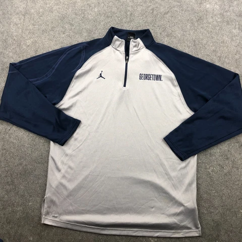 Georgetown Hoyas Pullover Men Medium Gray Blue Spell Out Half Zip Jordan Fit Dry Cover