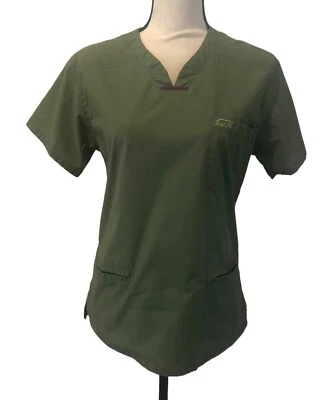 IGUANA MED Scrubs Top Shirt SMALL Army GREEN Olive w/ Pockets 5600 V  Neck - Image 1 of 4
