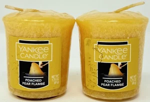 2x Yankee Candle POACHED PEAR FLAMBÉ Sampler Votives, 1.75oz HTF RARE - Picture 1 of 4