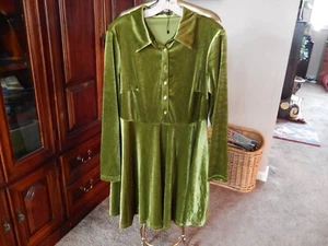 Shein SXY Olive Green Polyester Velvet Dress Button Front size 1XL - Picture 1 of 15