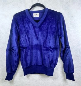 VTG 70S 80S KIDS VELOUR SWEAT SHIRT L 16-18 TAG Montgomery Wards Royal Blue D14 - Picture 1 of 6