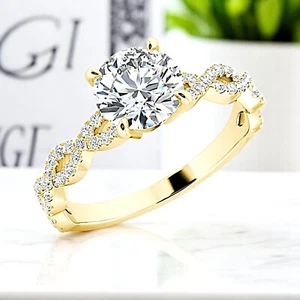 1.35 Ct Round Cut IGI Certified Lab Grown Diamond Wedding Ring 18k Yellow Gold - Picture 1 of 15
