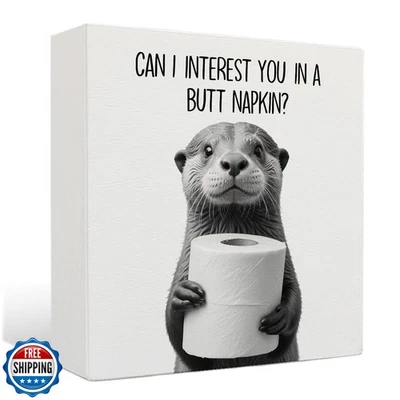 Nrleey Funny Otter Bathroom Decor - Funny Bathroom Decor, Rustic Otter Wooden - Image 1 of 4