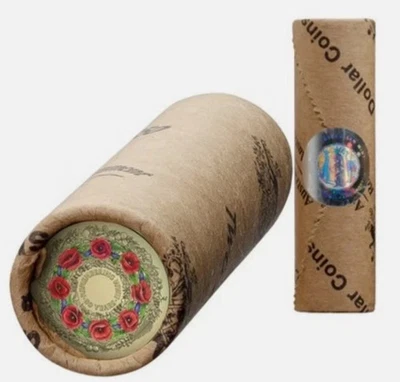 2025 UNC $2 Coloured Poppy Wreath 80th Anniversary WWII Premium Coin Roll H/T - image 1 of 4