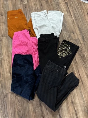 6 size 16-18 pants lot women Sz 52 Blue Velvet Black Stripe White Good American - Image 1 of 4