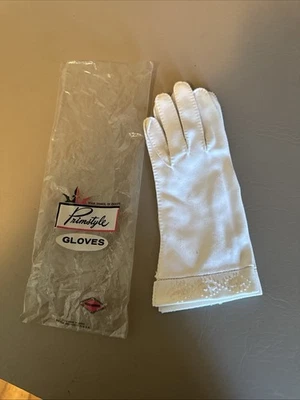 Guantes de día vintage de nailon blancos Shalimar estilo primstyle mediados de siglo talla pequeña Foto 1 de 4
