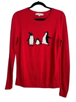 LOFT Sweater Medium M Med Penguin Winter Holiday Crewneck Red Pullover Soft - Image 1 of 4