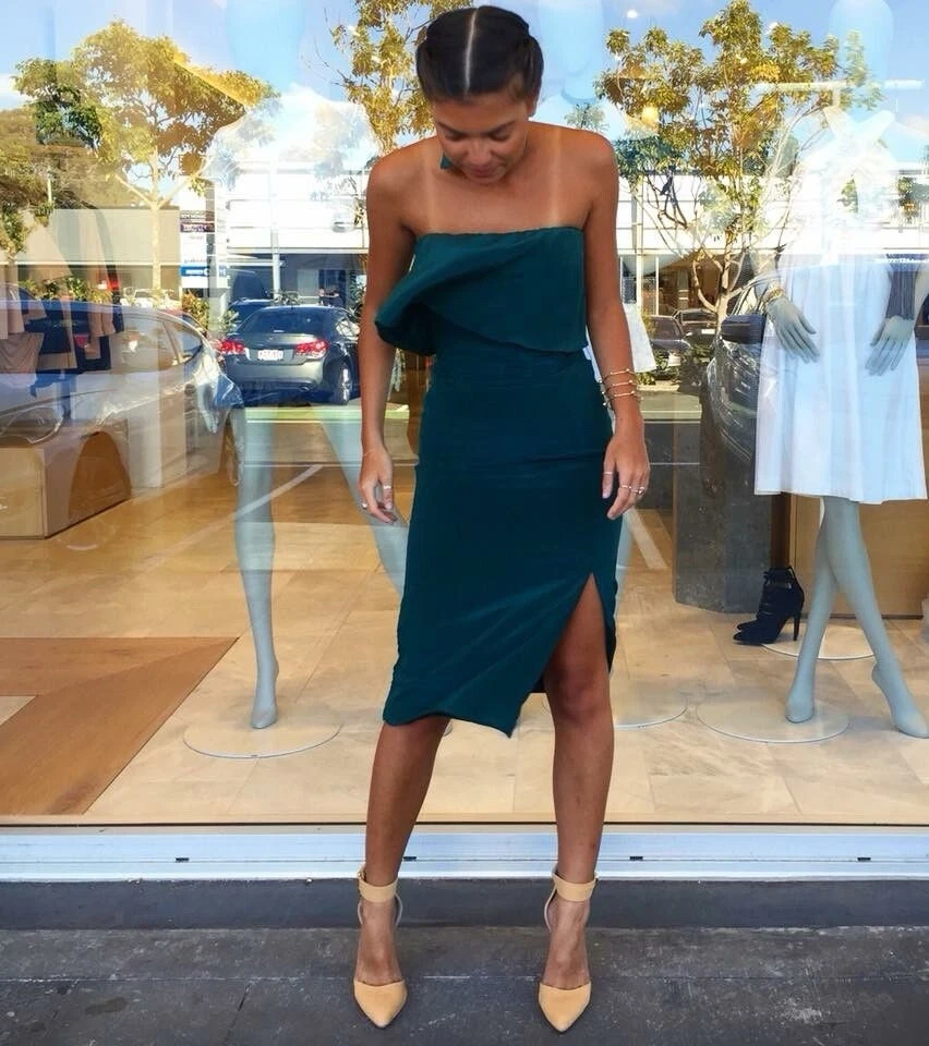 KOOKAi Veleta Silk Teal Green Strapless Midi Dress Size 38 / M / 10AU / 6US - Image 1 of 4