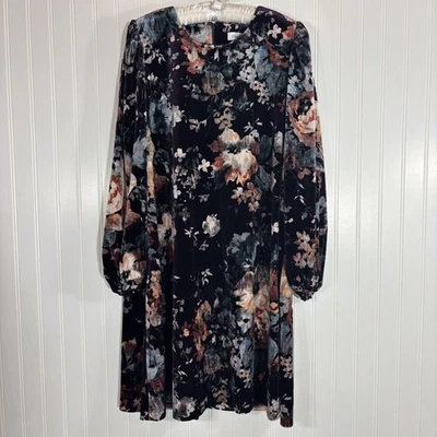 Calvin Klein Womens Velvet Puff Sleeve Floral Dress Size 14 Wedding Whimsigoth - Image 1 of 4