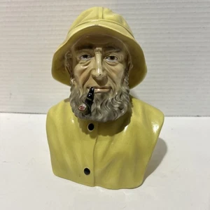 Vtg Ceramic Sea Captain Bust Figurine With Yellow Hat & Pipe 6x7 Tall, Portugal - Picture 1 of 5
