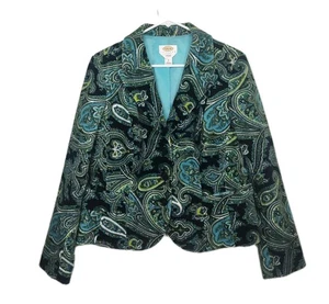 Talbots Petites Samt Paisley Damen Einreiher Blazer, 14, blau/grün - Bild 1 von 11