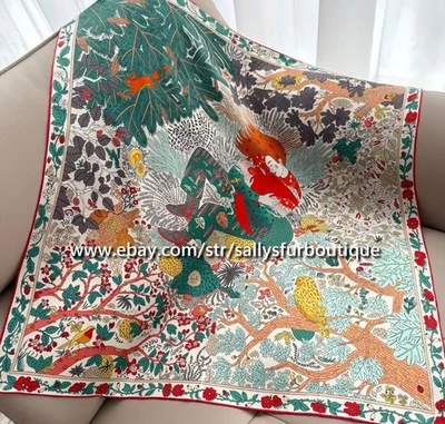 2025 Sallys 18 Momme Twill Silk Wrap Scarf Girl Moon Print Square Shawl 35" - Image 1 of 4