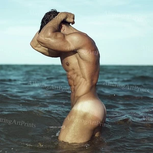 Moños abdominales sin camisa musculosos guapos con estampado fotográfico modelo masculino desnudo -N1067 - Imagen 1 de 1